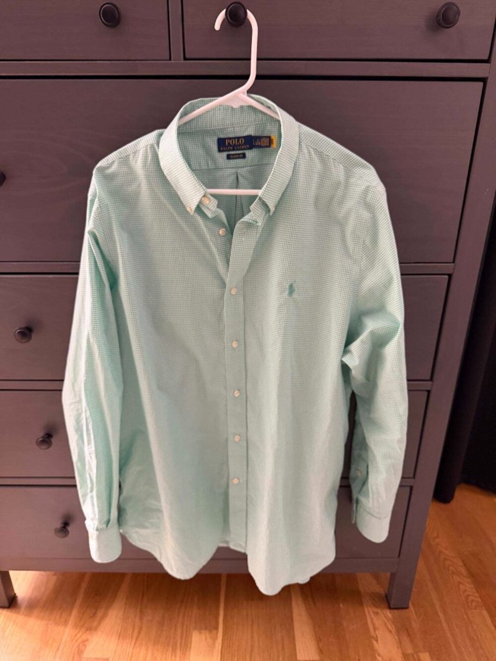 Polo Ralph Lauren Classic Fit Shirt Green White Gingham Check 17 34/35 XL